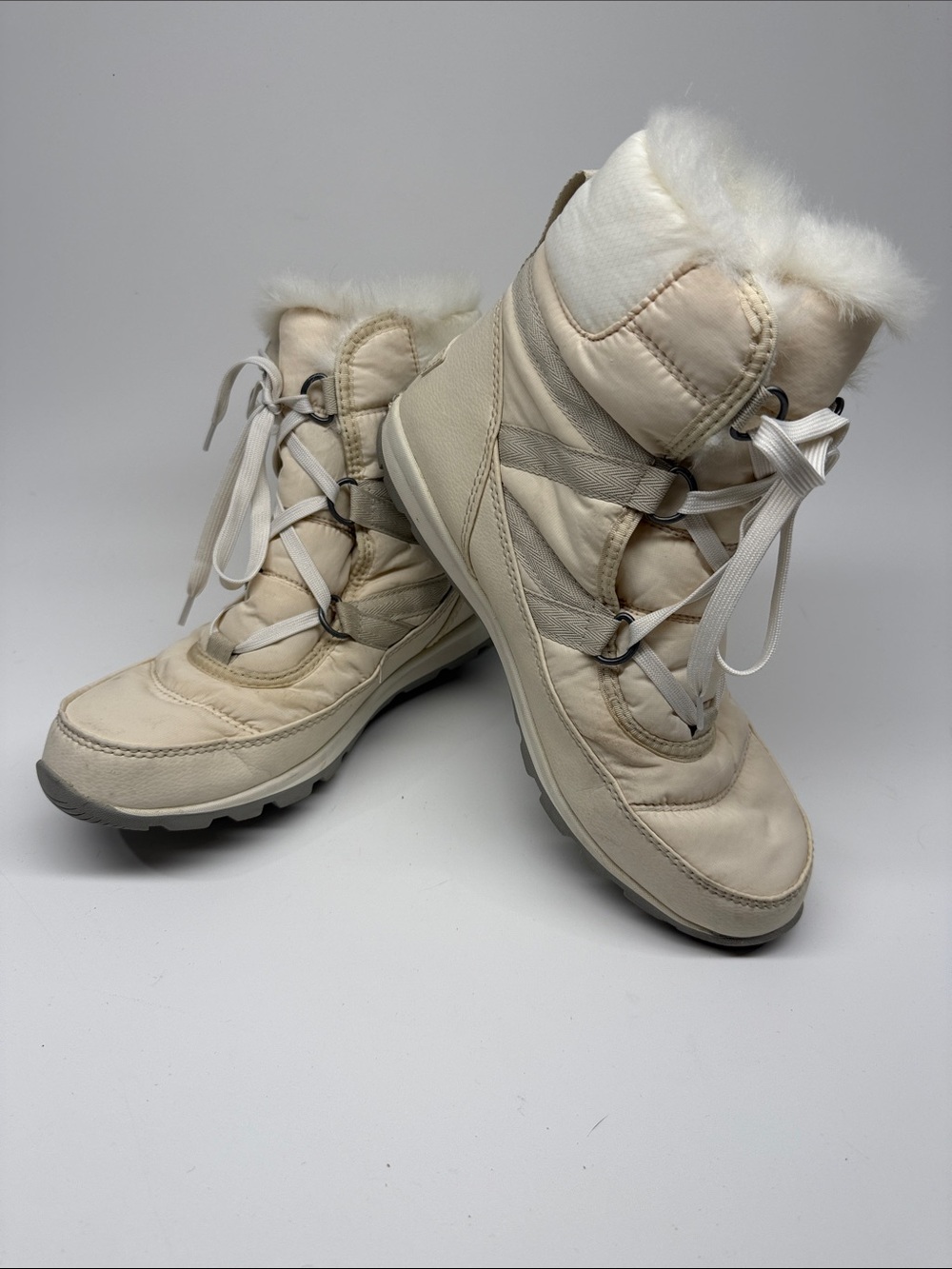 Sorel Whitney Women's Cream Faux-Fur Lace-Up Winter Boots
